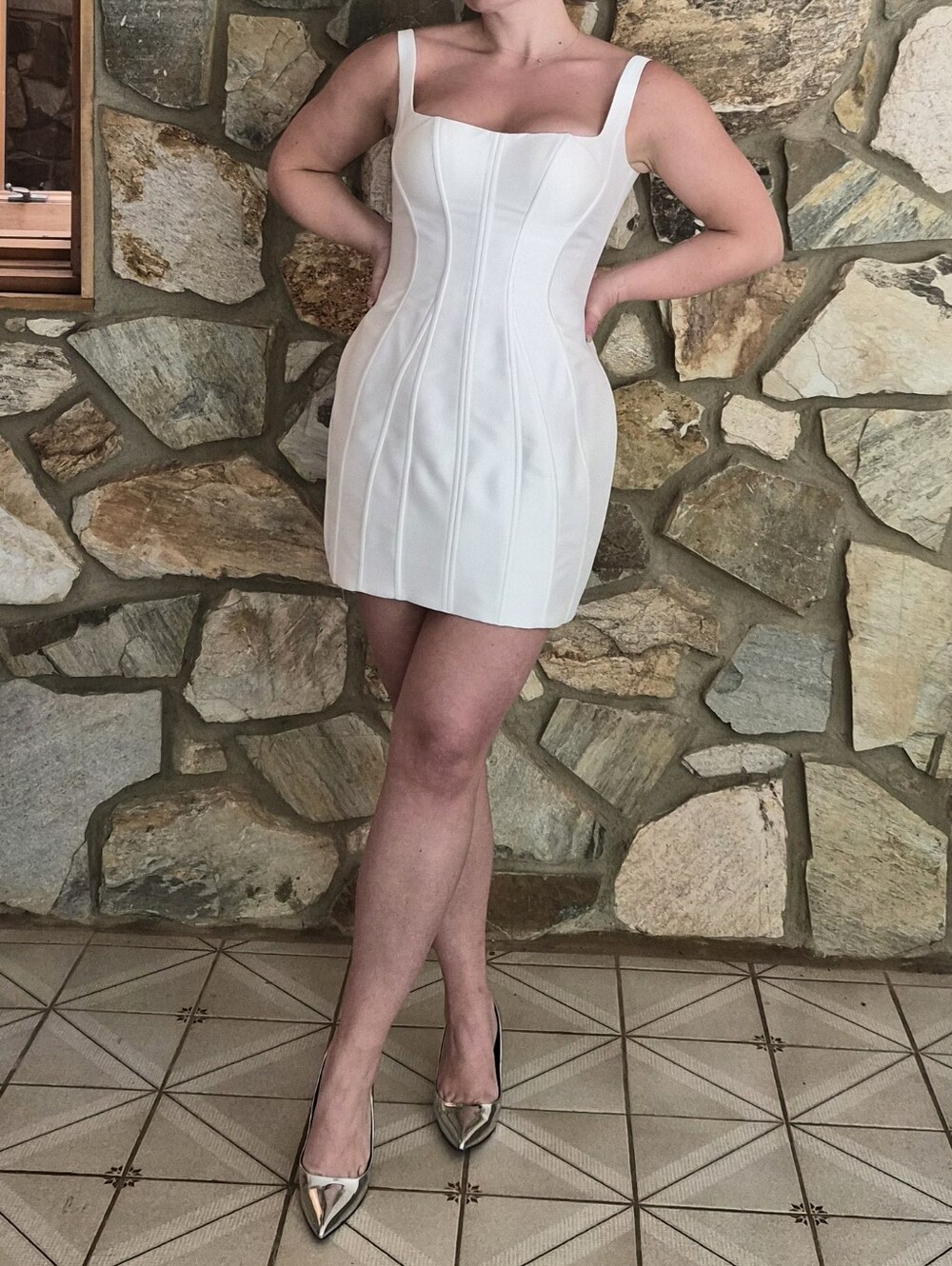 Little White Dress Corseted Mini Dress Ivory Size 10 (Bridal)